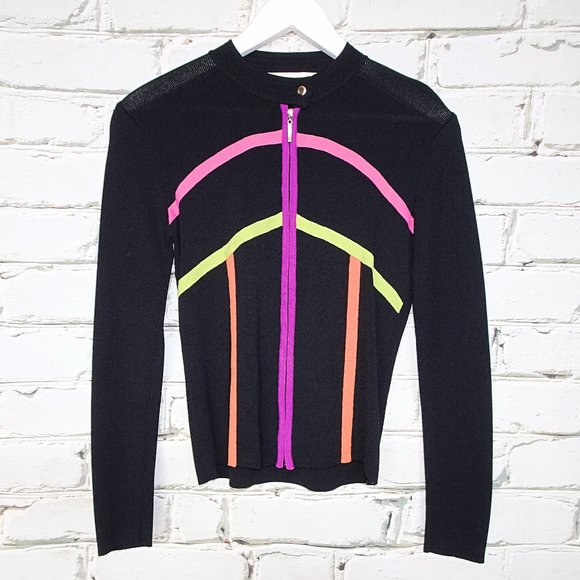 Y2K Black Zip Sweater with Neon Stripes - Picture 1 of 6